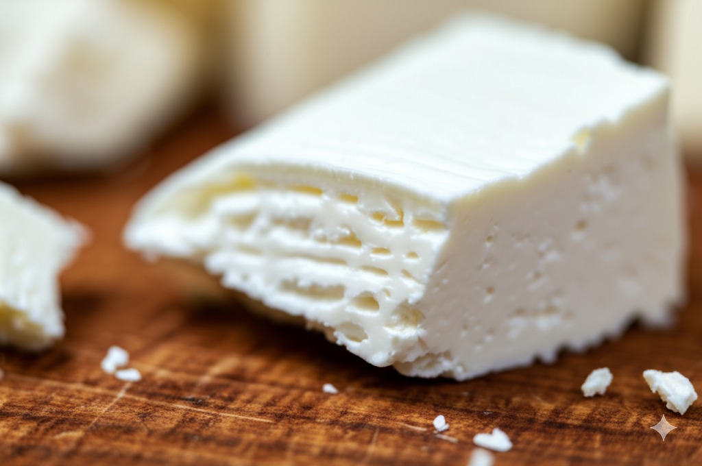 Close-up texture of sheep cheese